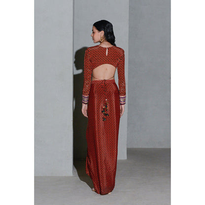 Rishi & Vibhuti Dare Garnet Top with Skirt (Set of 2)