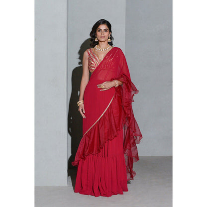 Rishi & Vibhuti Crimson Gales Lehanga Saree with Stitched Blouse