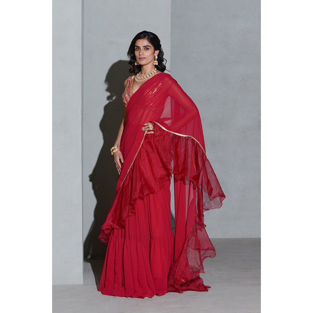 Rishi & Vibhuti Crimson Gales Lehanga Saree with Stitched Blouse