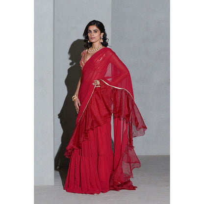 Rishi & Vibhuti Crimson Gales Lehanga Saree with Stitched Blouse