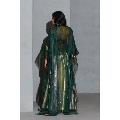 Rishi & Vibhuti Cosmic Shimmer Meadow Blouse with Lehenga and Cape (Set of 3)