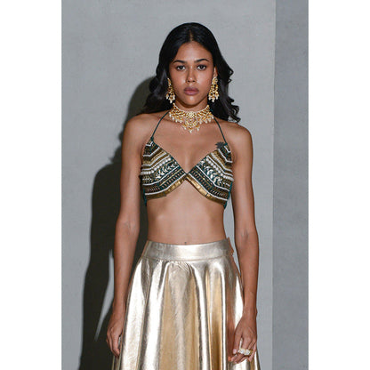 Rishi & Vibhuti Cosmic Shimmer Meadow Blouse with Lehenga and Cape (Set of 3)