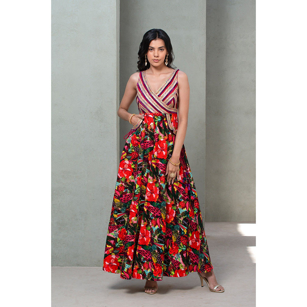 Rishi & Vibhuti Red Forest Mist Jumpsuit