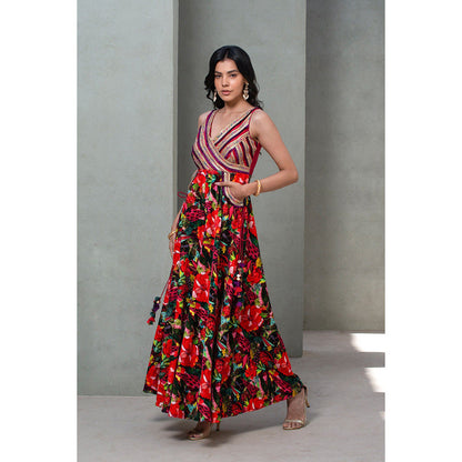 Rishi & Vibhuti Red Forest Mist Jumpsuit