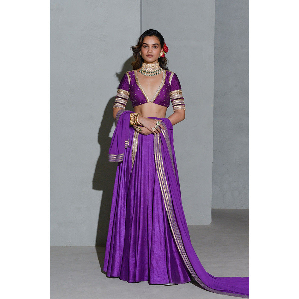 Rishi & Vibhuti Nights Shade Shimmer Lehanga and Blouse with Dupatta (Set of 3)