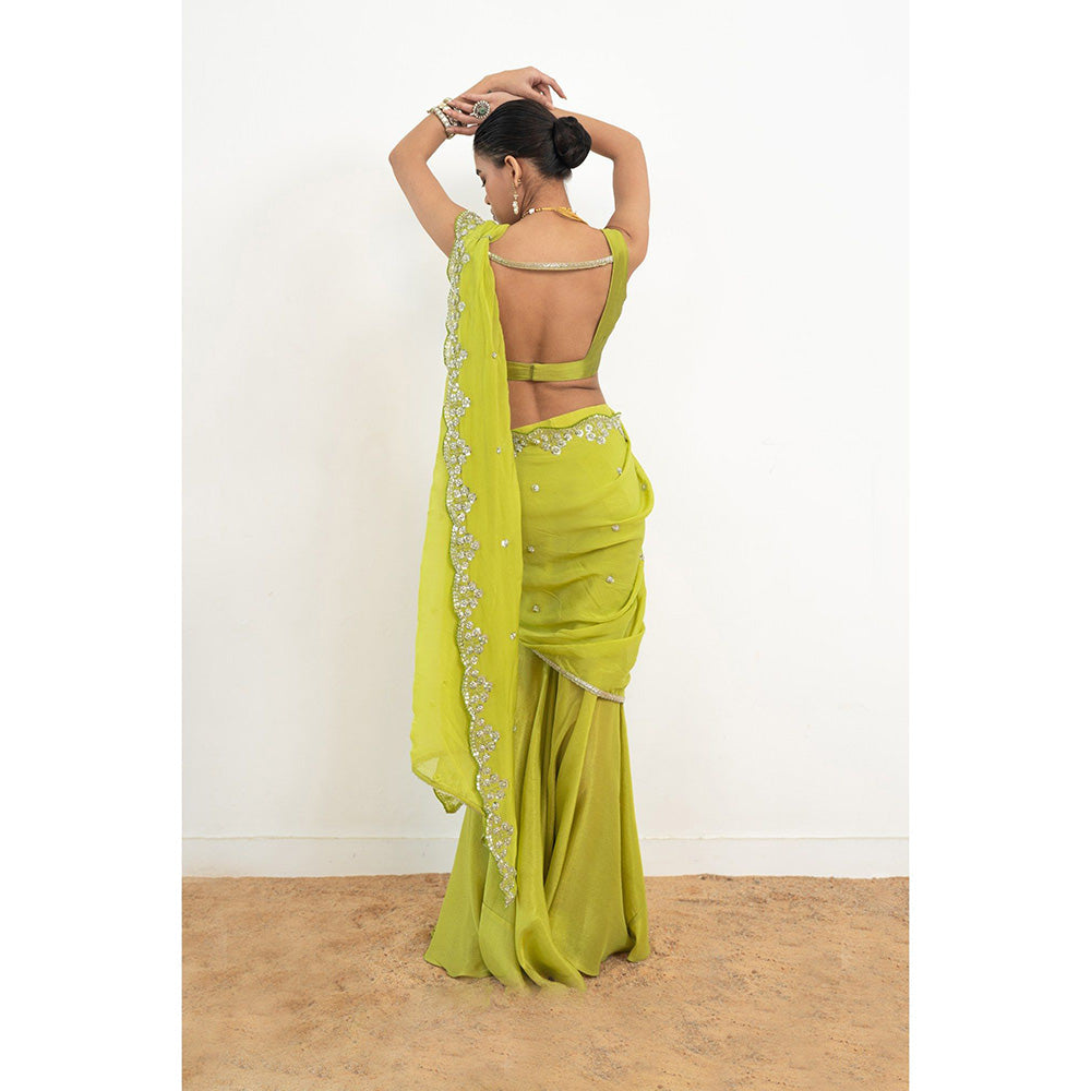 Rishi & Vibhuti Embar Saree With Stitched Blouse