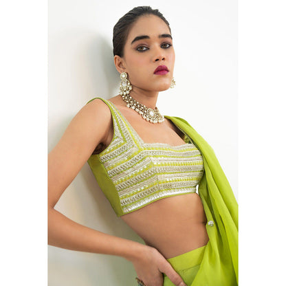 Rishi & Vibhuti Embar Saree With Stitched Blouse