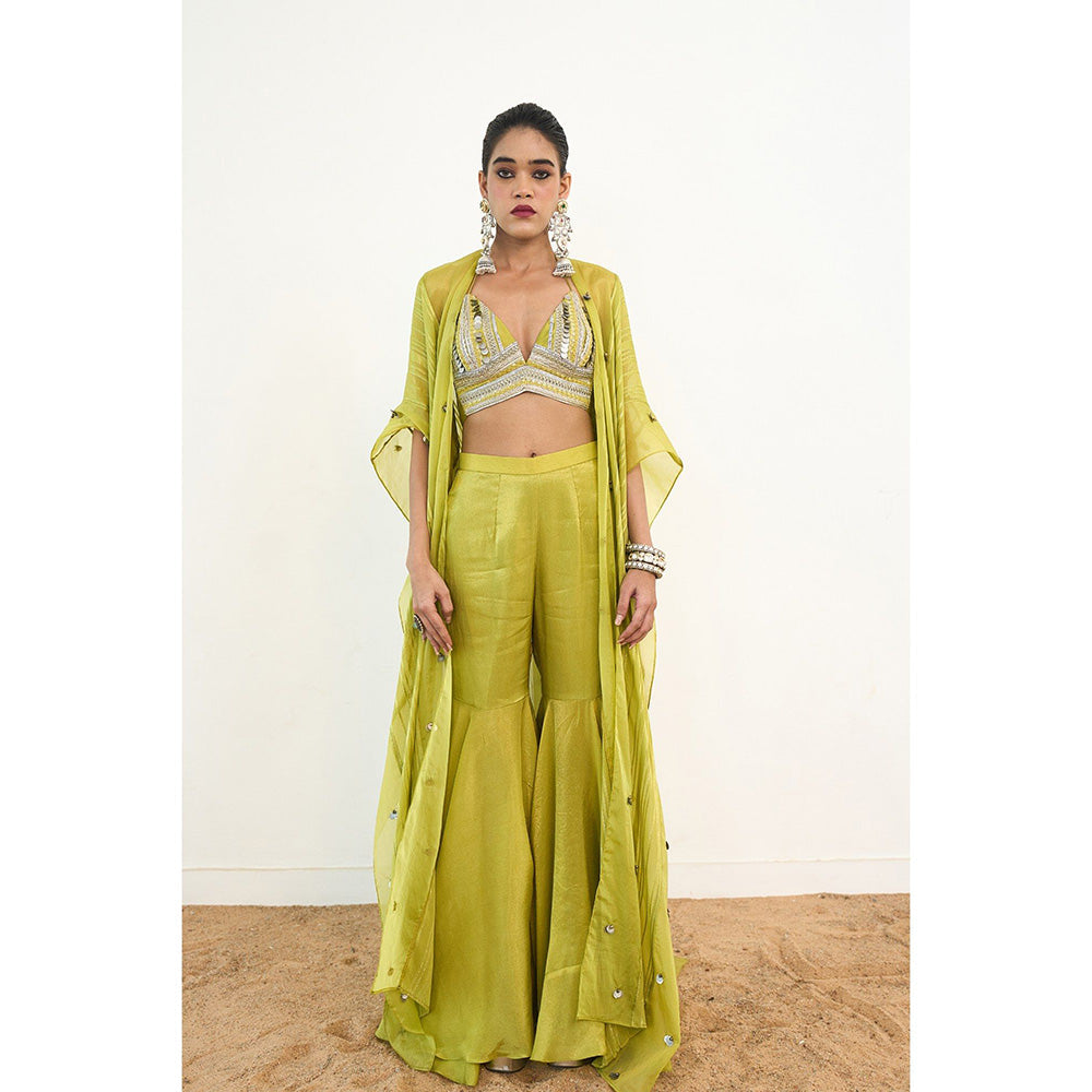 Rishi & Vibhuti Syreni Blouse With Sharara And Cape (Set of 3)