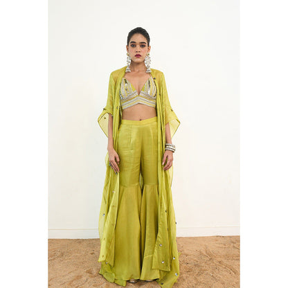 Rishi & Vibhuti Syreni Blouse With Sharara And Cape (Set of 3)