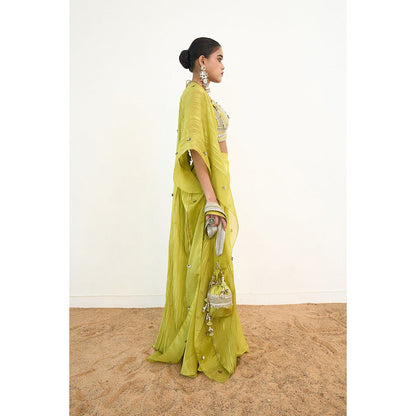 Rishi & Vibhuti Syreni Blouse With Sharara And Cape (Set of 3)