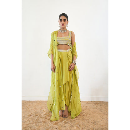 Rishi & Vibhuti Aelin Drape Skirt With Blouse And Cape (Set of 3)