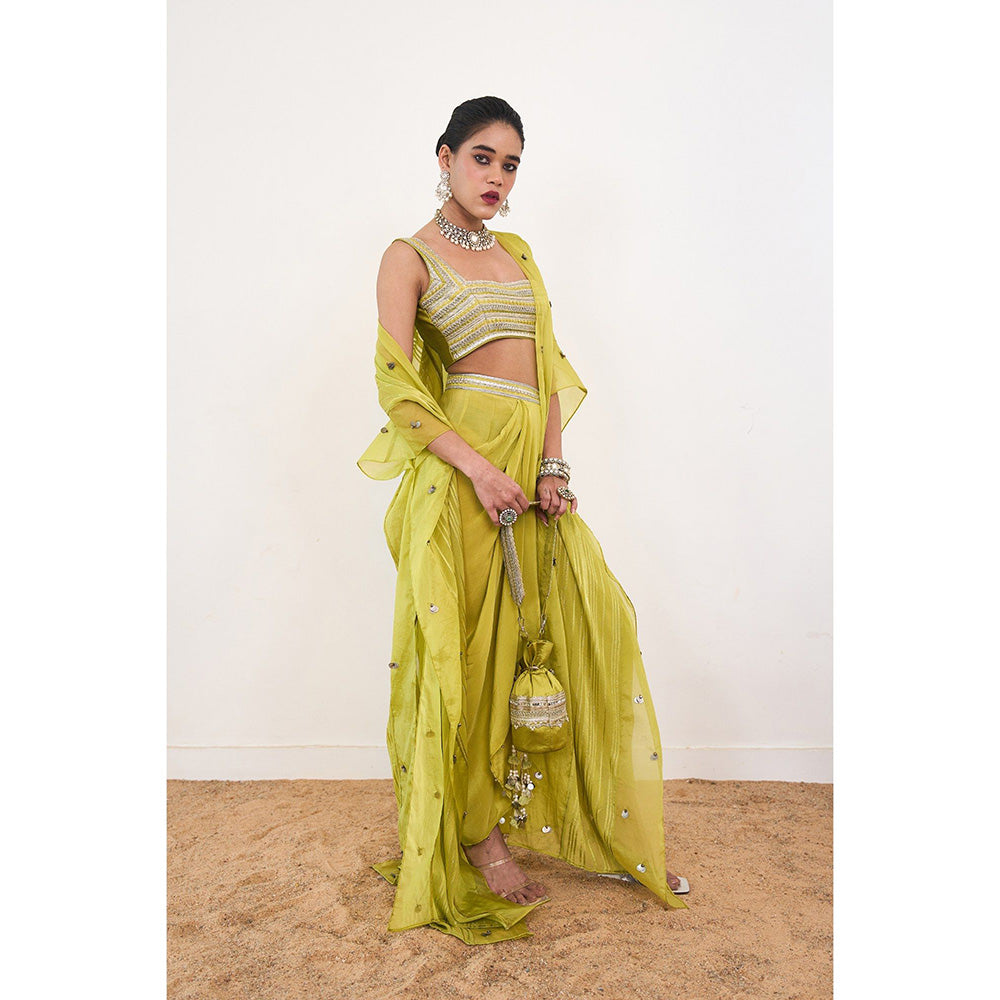 Rishi & Vibhuti Aelin Drape Skirt With Blouse And Cape (Set of 3)