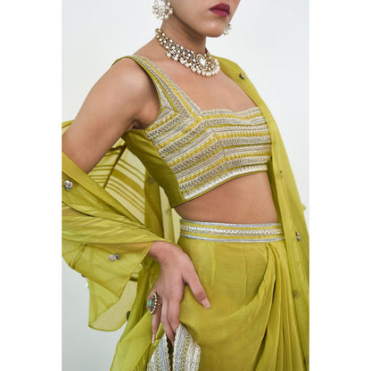 Rishi & Vibhuti Aelin Drape Skirt With Blouse And Cape (Set of 3)