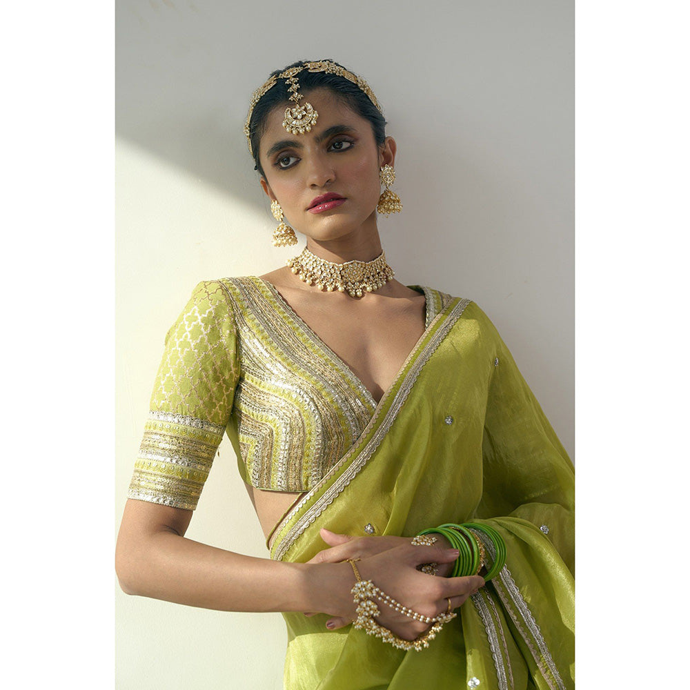 Rishi & Vibhuti Elyse Saree With Stitched Blouse