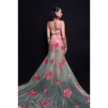 Rishi & Vibhuti Pink Coastal Affair Top With Skirt (Set of 2)