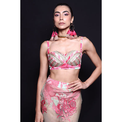 Rishi & Vibhuti Pink Coastal Affair Top With Skirt (Set of 2)