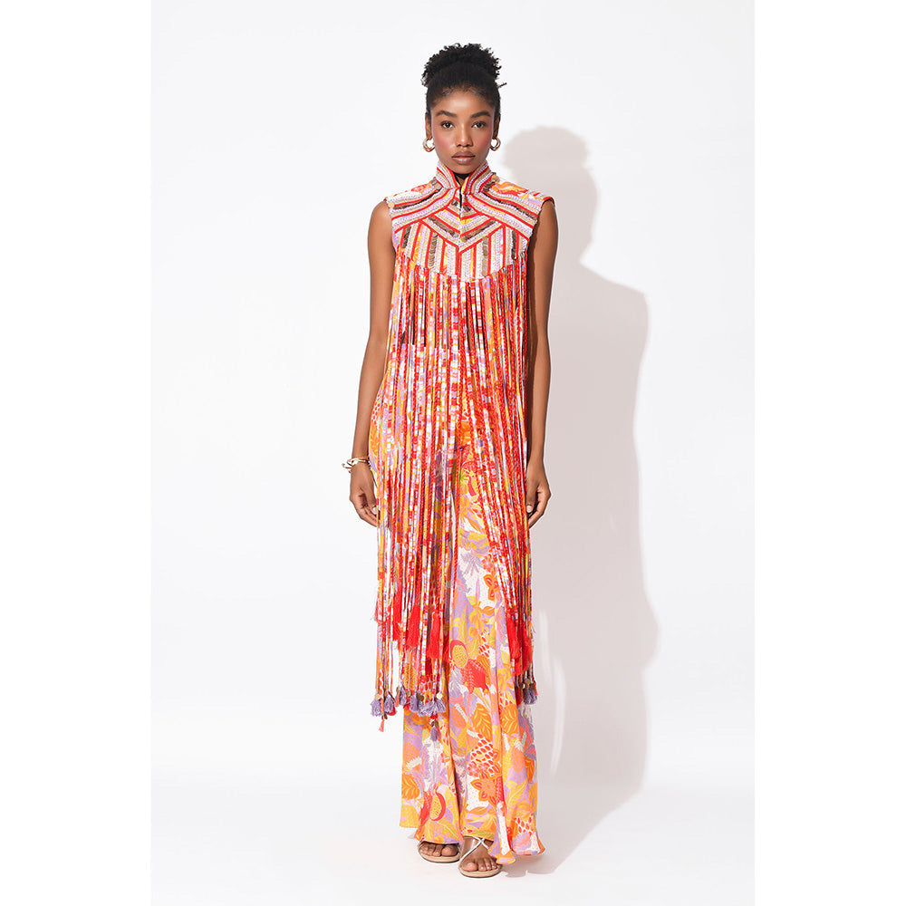 Rishi & Vibhuti Orange Rio Revelry Crop Top With Pant And Jacket (Set of 3)