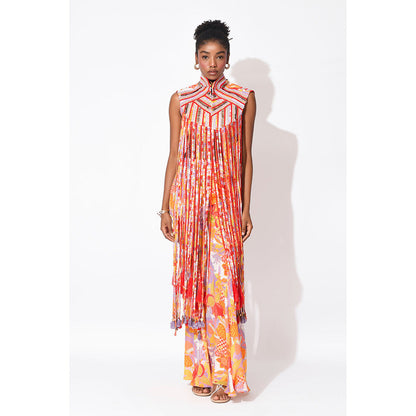 Rishi & Vibhuti Orange Rio Revelry Crop Top With Pant And Jacket (Set of 3)