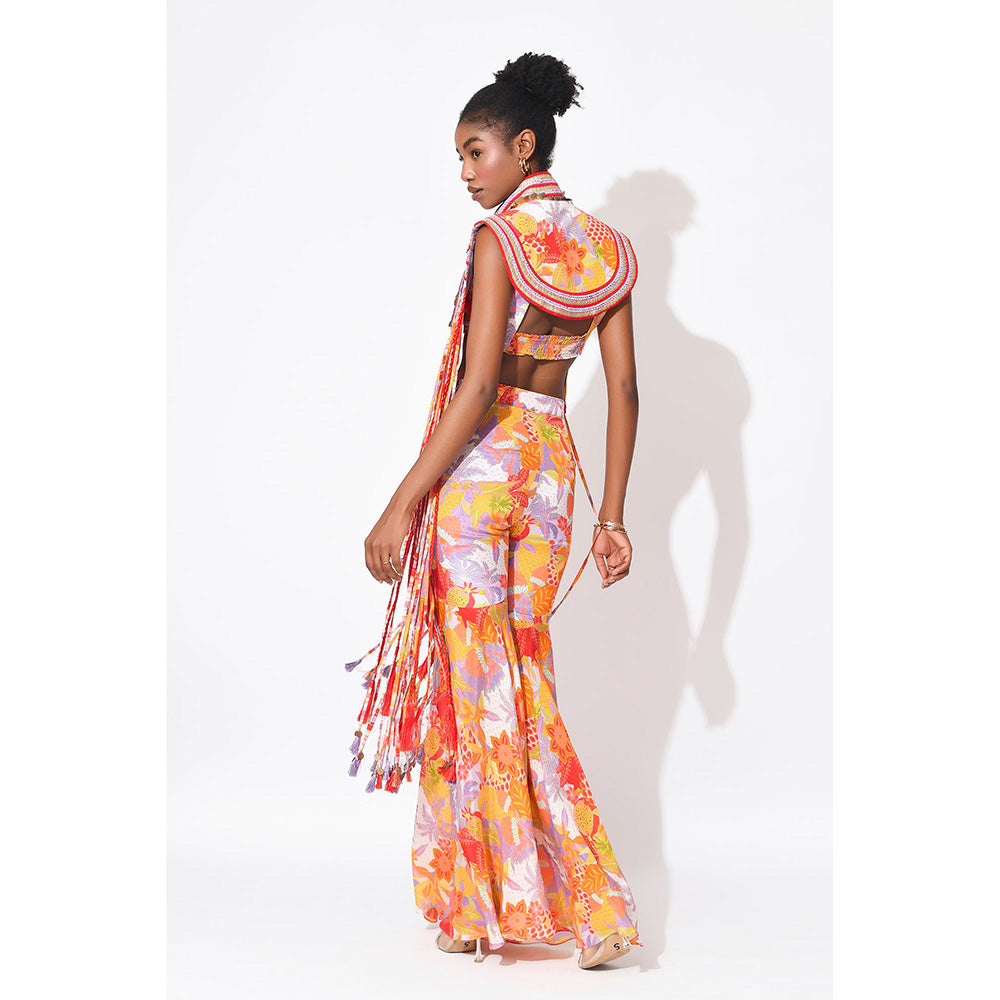 Rishi & Vibhuti Orange Rio Revelry Crop Top With Pant And Jacket (Set of 3)