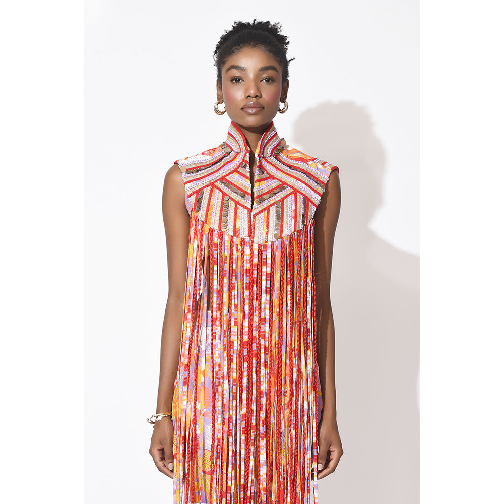 Rishi & Vibhuti Orange Rio Revelry Crop Top With Pant And Jacket (Set of 3)