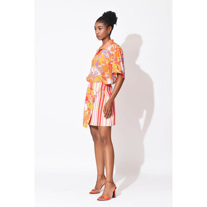 Rishi & Vibhuti Orange Mini Duo Shirt With Skirt (Set of 2)