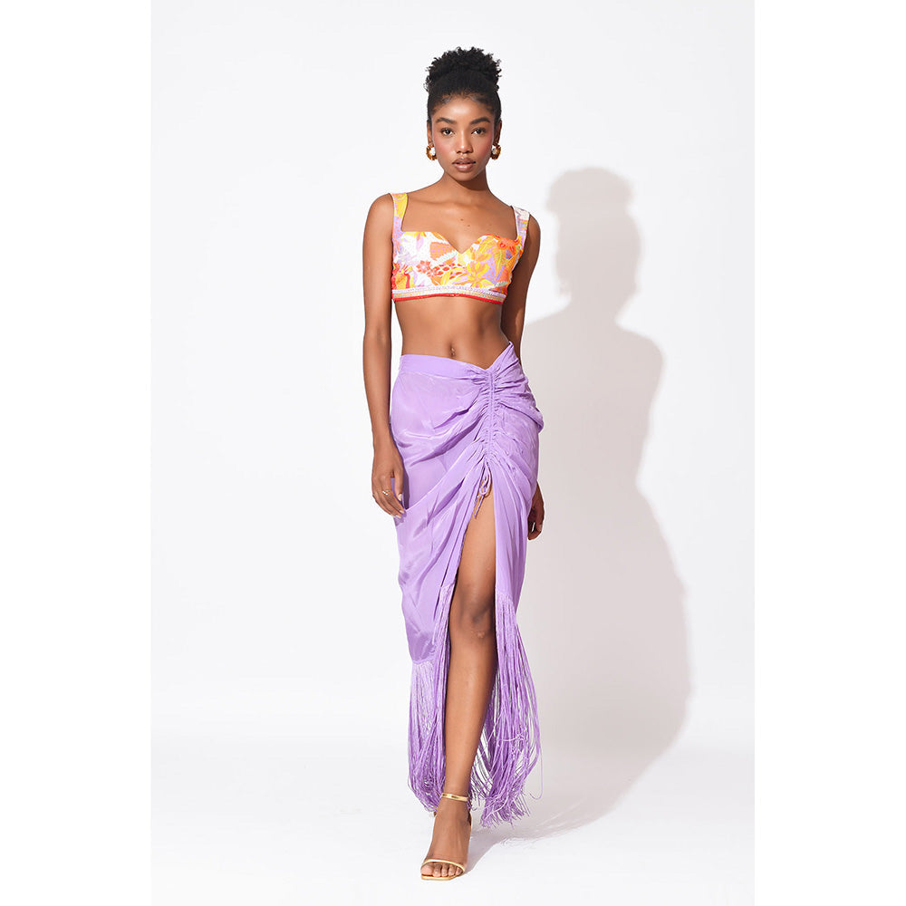 Rishi & Vibhuti Multi-Colour Lavender Mist Top With Skirt (Set of 2)