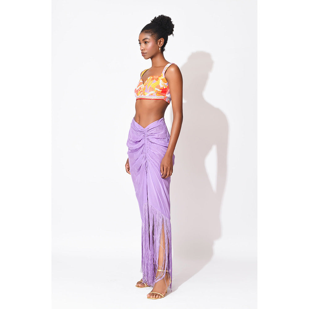 Rishi & Vibhuti Multi-Colour Lavender Mist Top With Skirt (Set of 2)