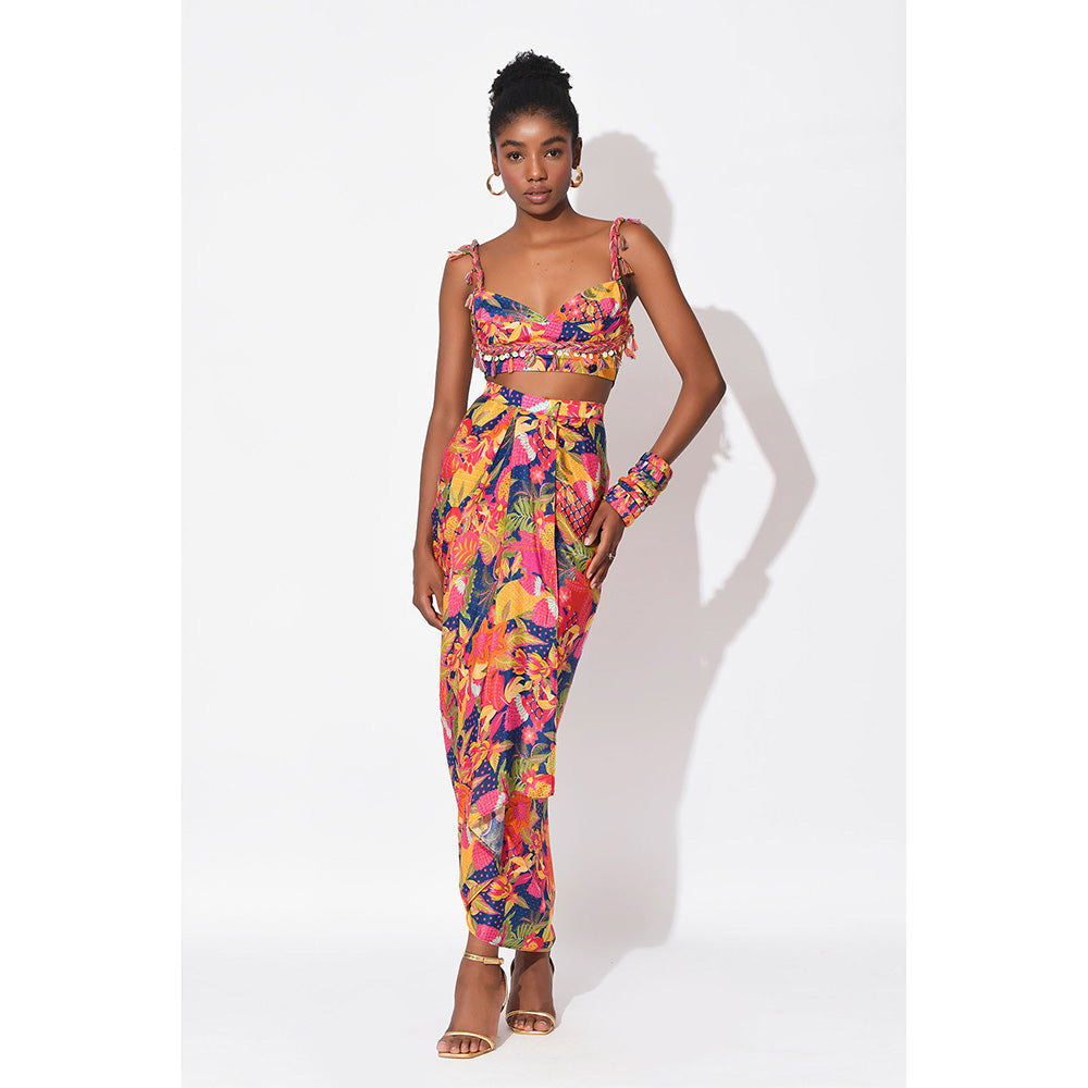 Rishi & Vibhuti Multi-Colour Ecstasy Top With Skirt (Set of 2)