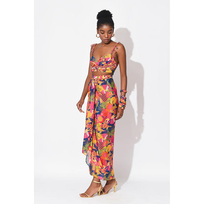 Rishi & Vibhuti Multi-Colour Ecstasy Top With Skirt (Set of 2)