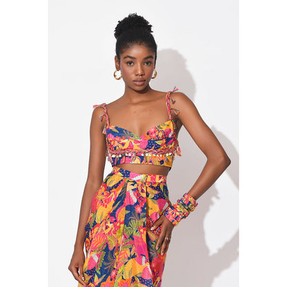 Rishi & Vibhuti Multi-Colour Ecstasy Top With Skirt (Set of 2)