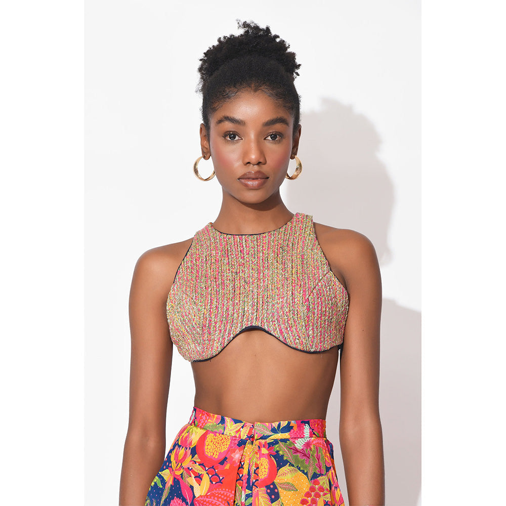 Rishi & Vibhuti Multi-Colour Electric Blitz Top With Pant (Set of 2)