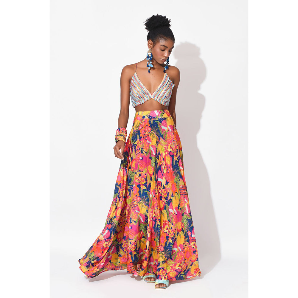 Rishi & Vibhuti Multi-Colour Electric Dream Top With Skirt And Dupatta (Set of 3)