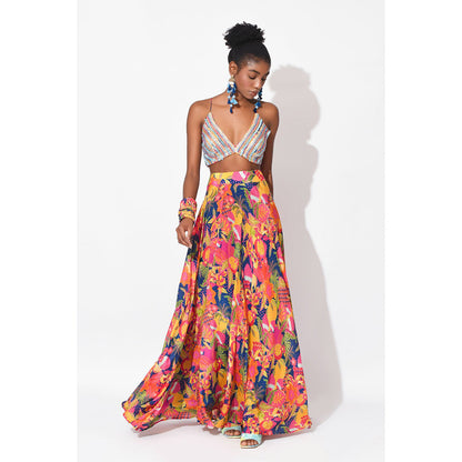 Rishi & Vibhuti Multi-Colour Electric Dream Top With Skirt And Dupatta (Set of 3)