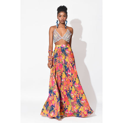 Rishi & Vibhuti Multi-Colour Electric Dream Top With Skirt And Dupatta (Set of 3)