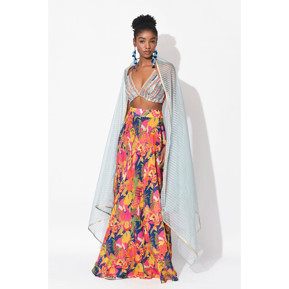 Rishi & Vibhuti Multi-Colour Electric Dream Top With Skirt And Dupatta (Set of 3)