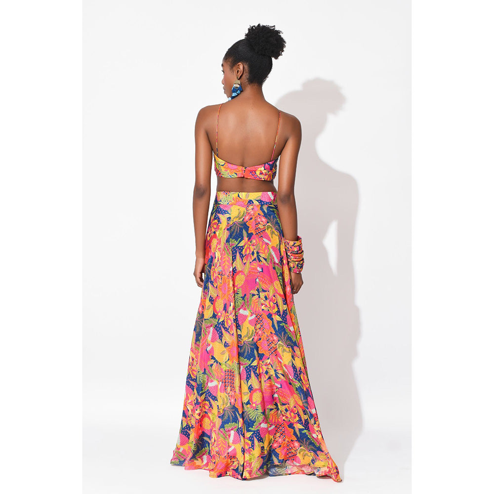 Rishi & Vibhuti Multi-Colour Electric Dream Top With Skirt And Dupatta (Set of 3)