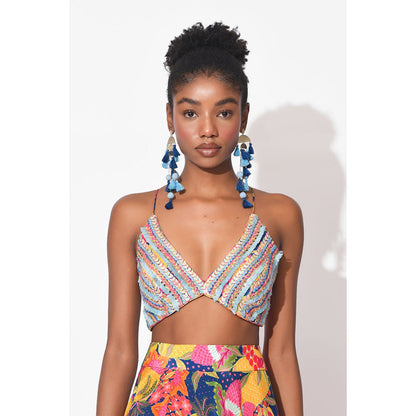 Rishi & Vibhuti Multi-Colour Electric Dream Top With Skirt And Dupatta (Set of 3)