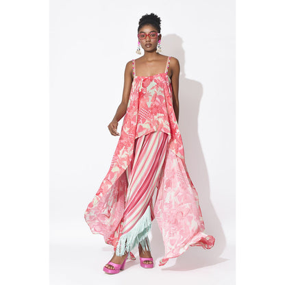 Rishi & Vibhuti Pink Breezy Bay Top With Dhoti Pant (Set of 2)