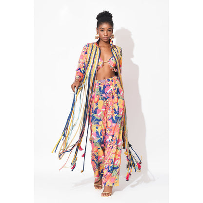 Rishi & Vibhuti Multi-Colour Confetti Sizzle Crop Top With Pant And Jacket (Set of 3)