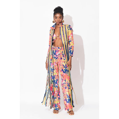 Rishi & Vibhuti Multi-Colour Confetti Sizzle Crop Top With Pant And Jacket (Set of 3)
