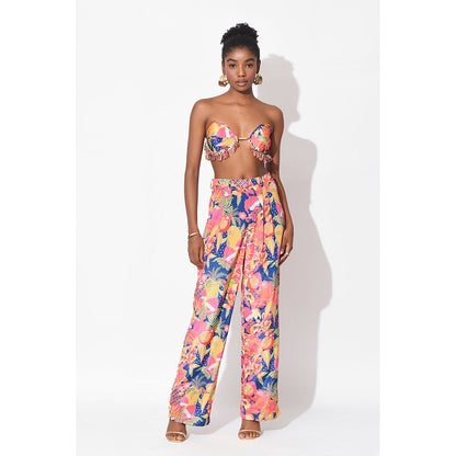 Rishi & Vibhuti Multi-Colour Confetti Sizzle Crop Top With Pant And Jacket (Set of 3)