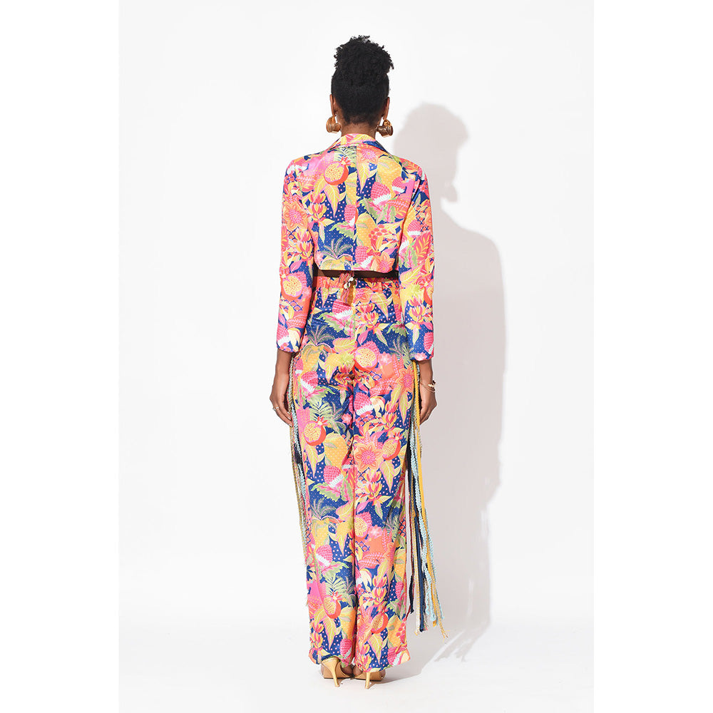 Rishi & Vibhuti Multi-Colour Confetti Sizzle Crop Top With Pant And Jacket (Set of 3)