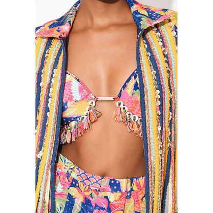 Rishi & Vibhuti Multi-Colour Confetti Sizzle Crop Top With Pant And Jacket (Set of 3)