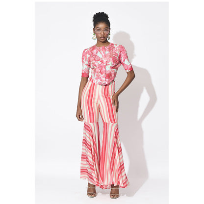 Rishi & Vibhuti Pink Love Struck Top With Pant (Set of 2)