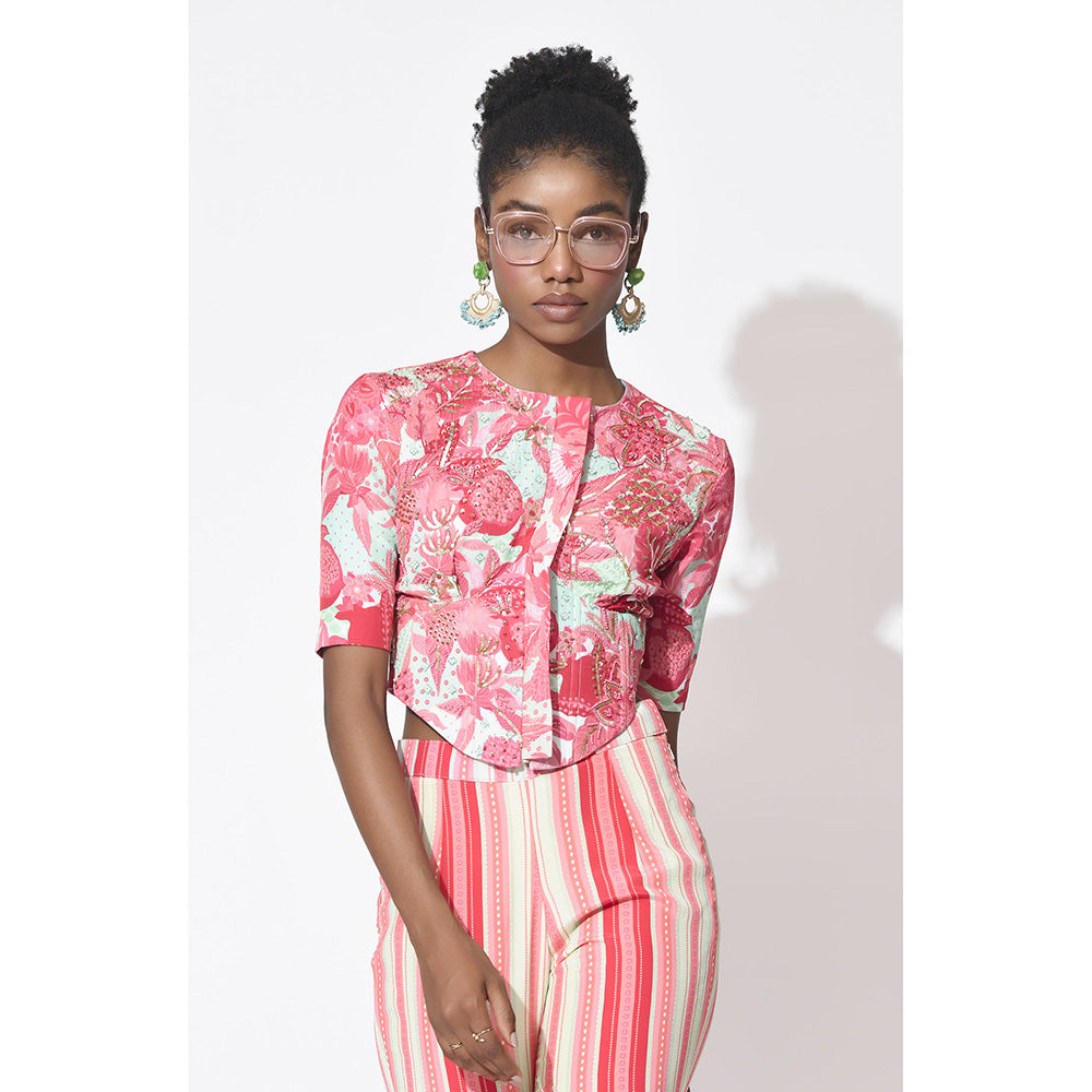 Rishi & Vibhuti Pink Love Struck Top With Pant (Set of 2)