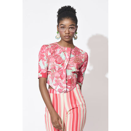 Rishi & Vibhuti Pink Love Struck Top With Pant (Set of 2)