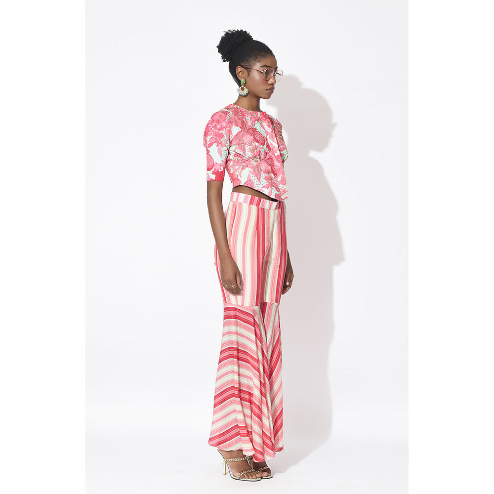 Rishi & Vibhuti Pink Love Struck Top With Pant (Set of 2)