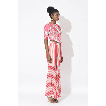 Rishi & Vibhuti Pink Love Struck Top With Pant (Set of 2)