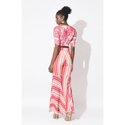 Rishi & Vibhuti Pink Love Struck Top With Pant (Set of 2)