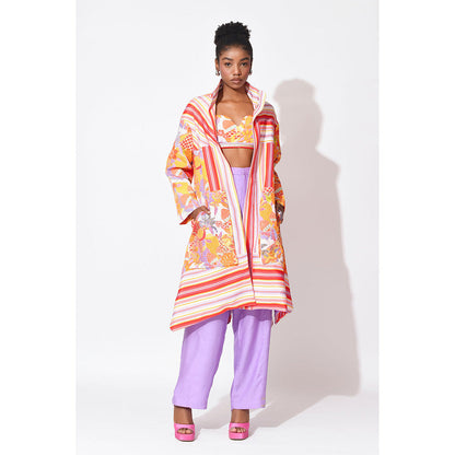 Rishi & Vibhuti Multi-Colour Whimsy Waltz Crop Top With Pant And Trench (Set of 3)